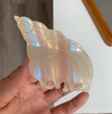 SHELL HAIR CLAW - Rainbow Iridescent Cone (L)