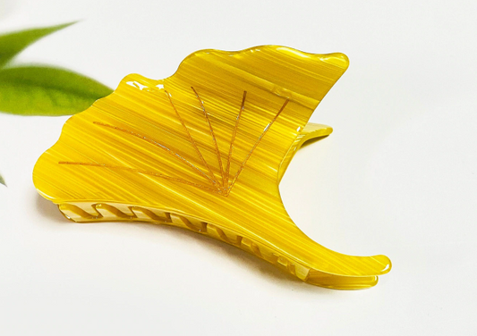 FLOWERS HAIR CLAW - Yellow Ginko Leaf (L)