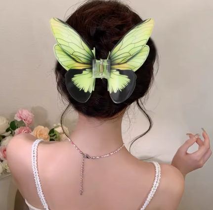 BUTTERFLY HAIR CLAW - Green Iridescent Aurelia Butterfly (XL)